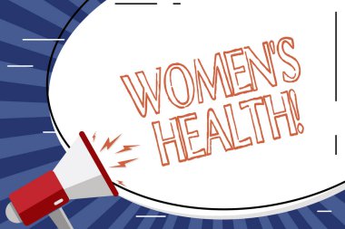Handwriting text Women S Health. Concept meaning Chronic diseases conditions as heart disease cancer diabetes Blank White Huge Oval Shape Sticker and Megaphone Shouting with Volume Icon.