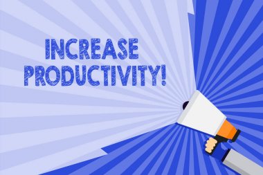 Word yazma metni verimliliği artırın. Üretim süreçlerinin verimliliğini artırmak için iş konsepti hacim aralığını genişletmek için boş geniş kiriş ile el Holding megafon.