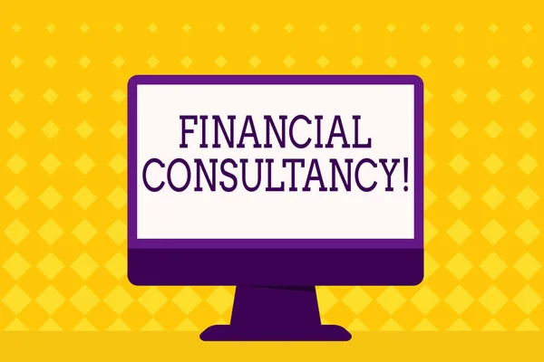 Text sign showing Financial Consultancy. Conceptual photo Company that gives demonstrating advice about their finances Blank Space Desktop Computer Colorful Monitor Screen Freestanding on Table.