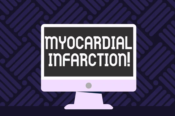 Writing note showing Myocardial Infarction. Business photo showcasing due to the sudden deprivation of circulating blood Desktop Computer Colorful Monitor Screen Freestanding Table.