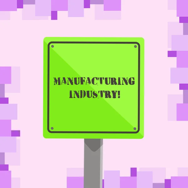 Εννοιολογική γραφή στο χέρι που δείχνει την κατασκευαστική βιομηχανία. Επαγγελματικό κείμενο φωτογραφίας συμμετέχετε στον μετασχηματισμό των αγαθών και των προϊόντων 3D τετράγωνο πολύχρωμο προσοχή σήμα δρόμου με μαύρο περίγραμμα ξύλου. — Φωτογραφία Αρχείου