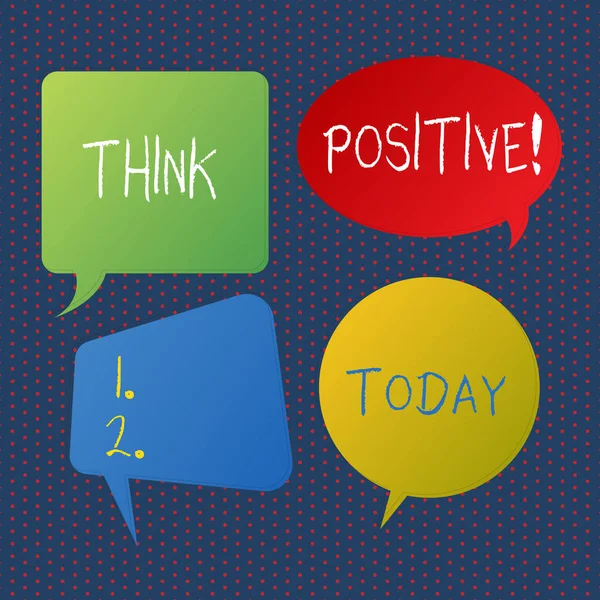 Handwriting text writing Think Positive. Concept meaning mental attitude in wich you expect good and favorable results Blank Speech Bubble Sticker in Different Shapes and Color for Multiple Chat. — Stock Photo, Image