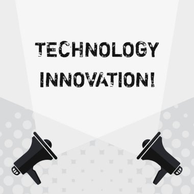 Teknoloji yenilik gösteren metin işareti. Kavramsal fotoğraf önemli teknik değişiklikler ürün ve süreçler boş çift Spotlight yukarı Iki Megaphones yukarı katta crisscrossing.