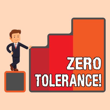 El yazısı metni sıfır tolerans. Kavram anlamı reddi genellikle sıkı mutlu Işadamı tarafından büyüyen Bar grafik sütunları büyüme ve başarı sunan antisosyal davranışları kabul.