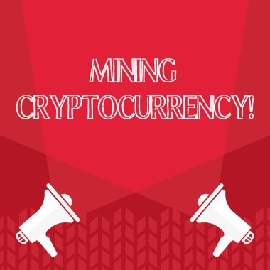 Word metin madenciliği cryptocurrency yazma. Dijital para sisteminde hareketin işlenmesi için iş kavramı boş çift Spotlight yere Iki Megaphones yukarı yukarı crisscrossing.