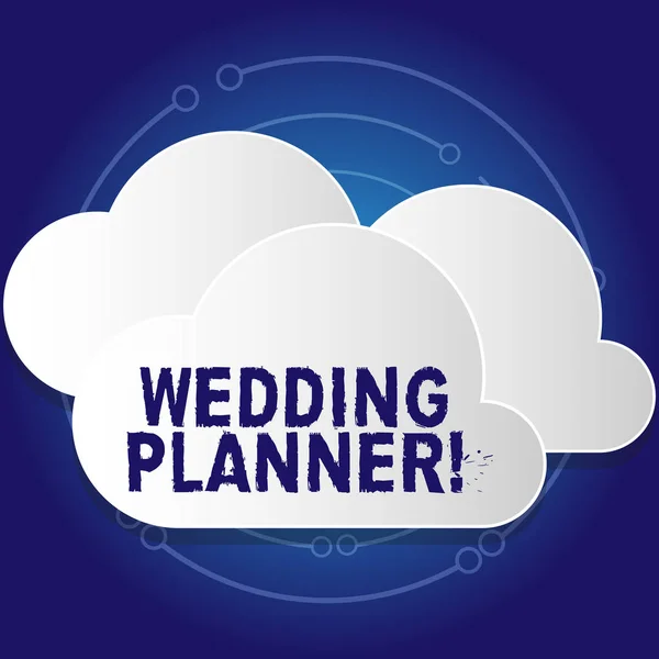 Scrittura concettuale a mano che mostra Wedding Planner. Business photo testo professionale che assiste con la pianificazione del design e l'analisi Nuvole bianche tagliate fuori bordo galleggianti uno sopra l'altro . — Foto Stock