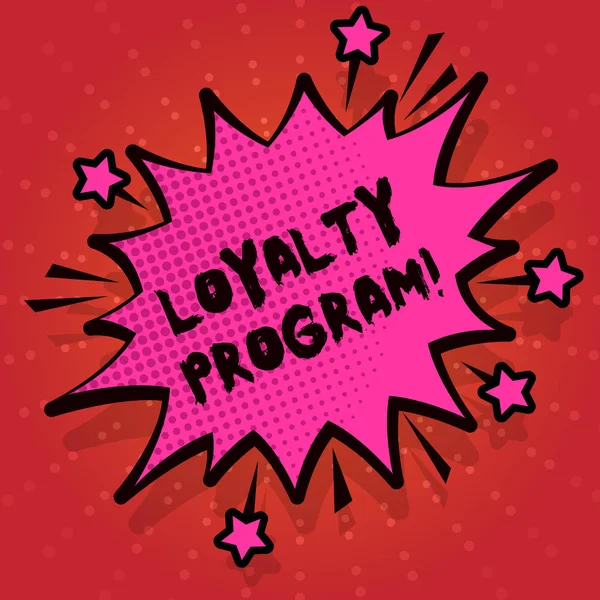 Writing note showing Loyalty Program. Business photo showcasing structured marketing provides incentives repeat customers Spiky Fight and Screaming Angry Speech Bubble with Outline.