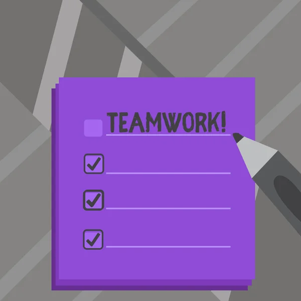 Handschrift-Text-Teamwork. Konzept bedeutet kombinierte Aktion der Gruppe vor allem, wenn effektive und effiziente leere bunte To-do-Checkliste Planerblätter mit Häkchen und Markierstift. — Stockfoto