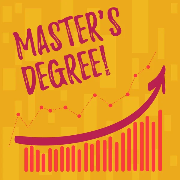 Text sign showing Master S Degree. Conceptual photo academic degree awarded by universities upon high school Combination of Colorful Column and Line Graphic Chart with Arrow Going Up. — Stock Photo, Image