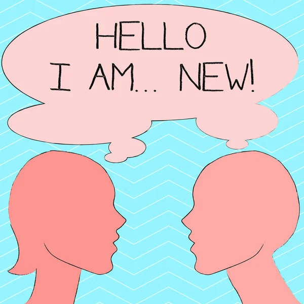 A Hello új vagyok. Üzleti fotó bemutató használt üdvözlés, vagy kezdődik a telefonbeszélgetés Silhouette sideview profilja férfi és nő gondolat buborék. — Stock Fotó