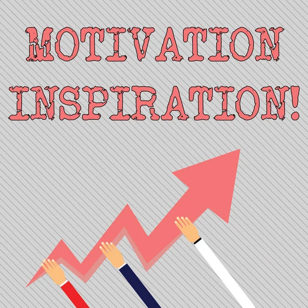 Text skylt som visar motivation inspiration. Konceptuell foto förmåga att ändra hur vi känner om livet tre händer hålla färgglada Zigzag Lightning pil pekar och går upp. — Stockfoto