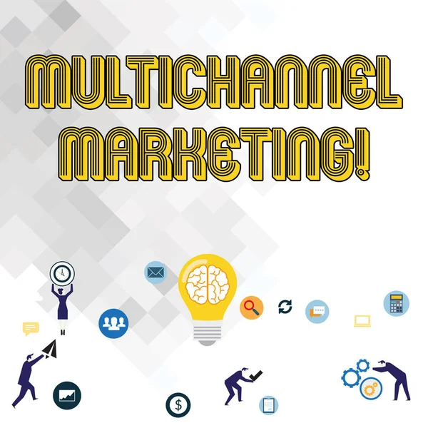 Text sign showing Multichannel Marketing. Conceptual photo Interacting with customers via multiple channels Business Digital Marketing Symbol, Element, Campaign and Concept Flat Icons.