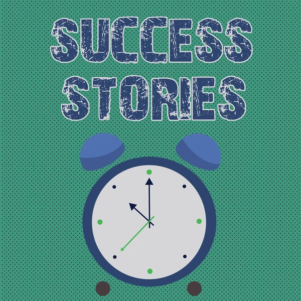 Handwriting text writing Success Stories. Concept meaning story demonstrating who rises to fortune or brilliant achievement Colorful Round Analog Two Bell Alarm Desk Clock with Seconds Hand photo.