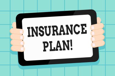 Sigorta planını gösteren kavramsal el yazısı. İş fotoğraf vitrinde risk kapak sabit gelir iade güvenliği gibi faydaları sağlamak ekran Handheld geri gadget ile renk tablet smartphone.