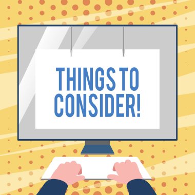 Kavramsal el yazma şeyler göz önünde bulundurulması. İş fotoğraf metni dikkatle ekran koruyucusu ile klavye ön beyaz monitör karar Hands yapmak için bir şey düşünmek.