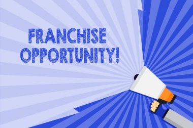 Word yazma metin franchise fırsat. Franchising için iş kavramı franchise birim aralığı genişletmek için boş geniş kiriş ile iş el Holding megafon yapmak için izin.
