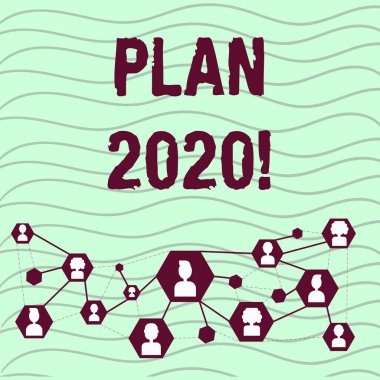 El yazısı metin planı 2020. Kavram anlam detaylı teklif gelecek yıl bir şey elde yapıyor avatar ve ağ fikir için bağlantı hatları ile online sohbet Head simgeler.