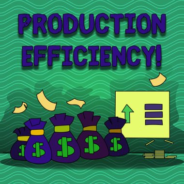 Word yazma metin üretim verimliliği. İş kavramı için ekstra maliyet olmadan iyi bir çıkış artırılamıyor dolar para Işareti ve boş banknot ile ok ile renkli para çantası.