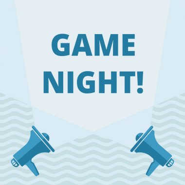 Oyun gecesi yazma el yazısı metin. Kavram anlamı genellikle arkadaşları ile poker gibi yetişkin oyun tarihleri denilen boş çift Spotlight aşağı yukarı Iki Megaphones yerden crisscrossing.