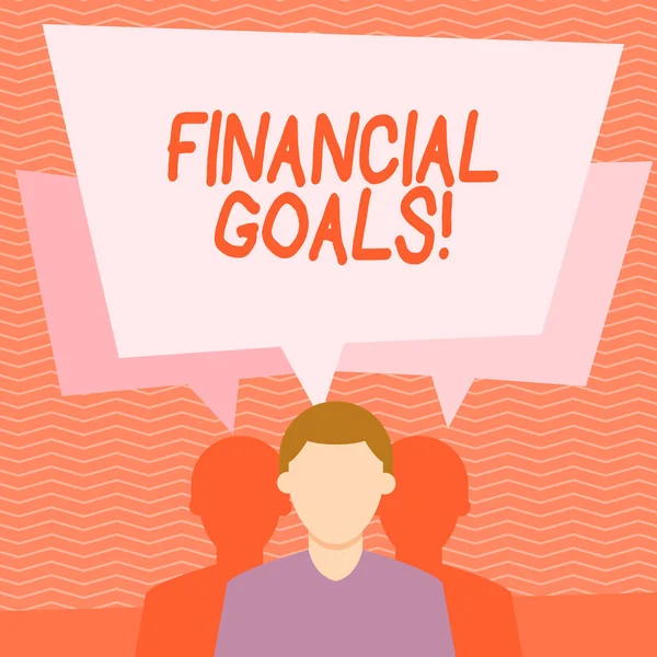 Text sign showing Financial Goals. Conceptual photo targets usually driven by specific future financial needs Faceless Man has Two Shadows Each has Their Own Speech Bubble Overlapping.