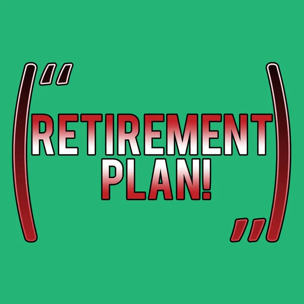 Word writing text Retirement Plan. Business concept for income goals actions and decisions necessary achieve goals Blank Solid Shade of Green for Environmental, Money Matter, Freshness Theme. — Stock Photo, Image