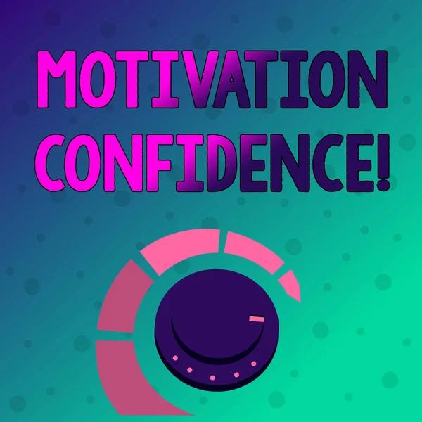 Konceptuell handskrivning som visar motivation Confidence. Affärs foto text nivå av önskan att åstadkomma ett angivet utfall volym kontroll ratt med markör linje och loudness indikator. — Stockfoto