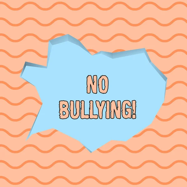 Escrita de mão conceitual sem bullying. Texto de foto de negócios parar comportamento agressivo entre as crianças desequilíbrio de poder Pale Blue Speech Bubble em Irregular Corte 3D Estilo de fundo . — Fotografia de Stock