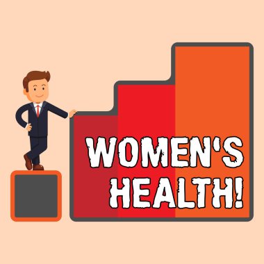 El yazısı metin Women S sağlık. Kavram anlamı kronik hastalıklar kalp hastalığı kanser diyabet gibi koşullar yükselen Bar grafik sütunları büyüme ve başarı sunan mutlu Işadamı.