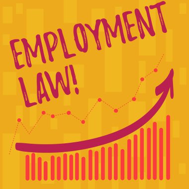 Çalışma Kanunu gösteren metin işareti. Kavramsal fotoğraf, işveren çalışanı ilişkisinin tüm alanlarını kapsayan renkli sütun ve çizgi grafik grafiği kombinasyonu ile ok yukarı gidiyor.