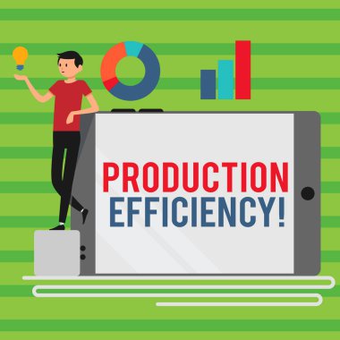 Word yazma metin üretim verimliliği. İş konsepti için ek maliyet olmadan iyi bir çıkış artırılamıyor adam boş smartphone üzerinde eğilme grafik ve fikir simgesi ile onun tarafında açık.