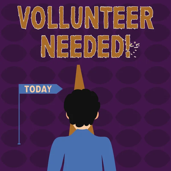 Handwriting text writing Volunteer Needed. Concept meaning need work for organization without being paid Man Facing the Distance Ahead and Blocking the View of Straight Narrow Path.