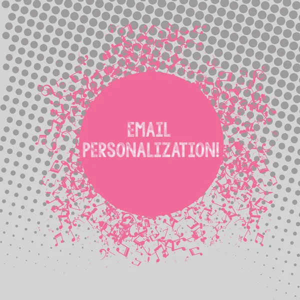 Text sign showing Email Personalization. Conceptual photo allows to insert demonstratingal data into the email template Disarrayed and Jumbled Musical Notes Icon Surrounding Blank Colorful Circle.