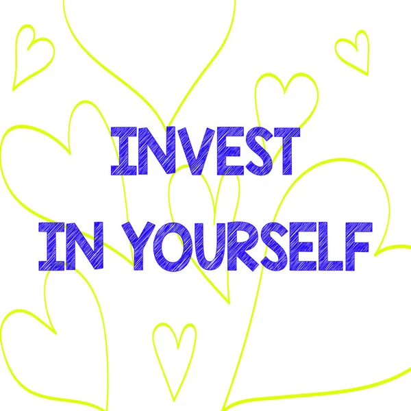 Text sign showing Invest In Yourself. Conceptual photo learn new things or materials thus making your lot better Drawing of Heart Outline Print Out Pattern for Romantic and Health Issues.
