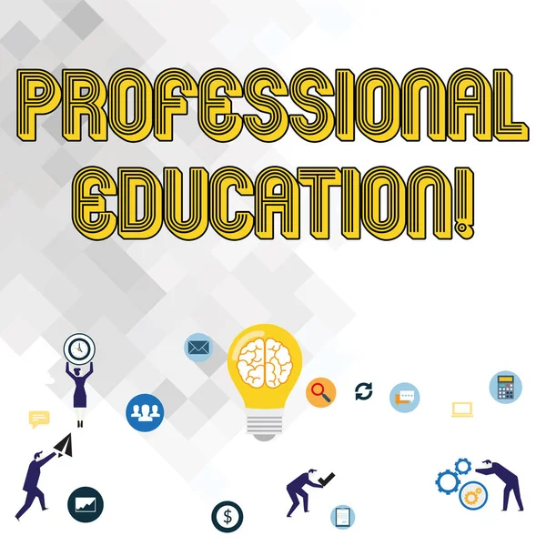 Text sign showing Professional Education. Conceptual photo Earn professional credentials in a qualified school Business Digital Marketing Symbol, Element, Campaign and Concept Flat Icons.