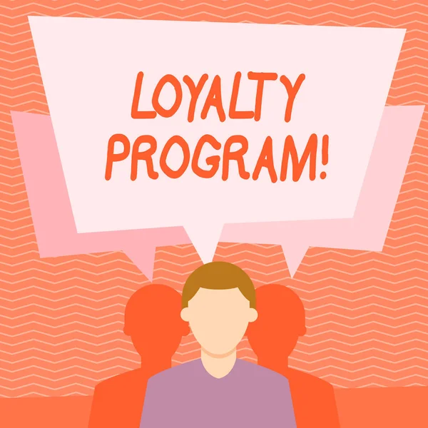 Sadakat programı gösteren metin işareti. Kavramsal fotoğraf yapısal pazarlama teşvikleri tekrar müşterileri Faceless Man Iki Shadows her biri kendi konuşma kabarcık çakışan vardır sağlar.