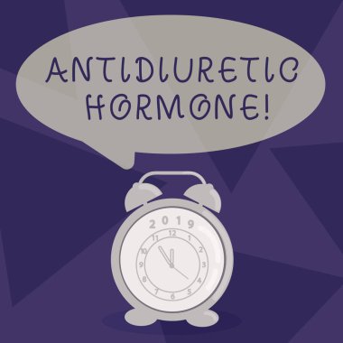 Antidiüretik hormon gösteren notu yazma. Hipofiz bezi konuşma balon pastel Shade ve renkli analog çalar saat tarafından serbest olan peptit molekül vitrinde iş fotoğrafı.