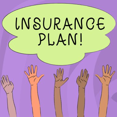 El yazısı metin yazma sigorta planı. Kavram anlamı risk kapak sabit gelir iade güvenliği gibi faydaları sağlamak Multiracial çeşitlilik Hands yükseltme yukarı renkli büyük bulut için ulaşan.