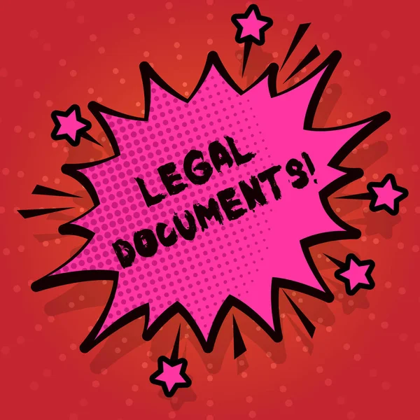 Writing note showing Legal Documents. Business photo showcasing states some contractual relationship or grants some right Spiky Fight and Screaming Angry Speech Bubble with Outline. — Stock Photo, Image