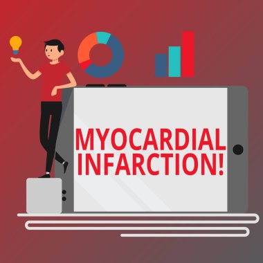 Miyokard ınfarktüsü gösteren kavramsal el yazısı. İş fotoğraf metin dolaşım kan ani yoksunluğu nedeniyle adam akıllı telefonda yan grafik ve fikir simgesi açık.