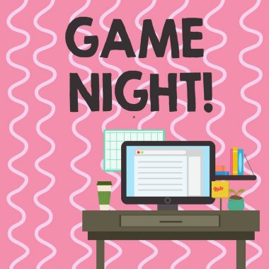 Oyun gecesi gösteren metin işareti. Kavramsal fotoğraf genellikle onun adlı yetişkin oyun tarihleri arkadaş fotoğraf ile poker gibi Iç çalışma uzay Istasyonu kavramı teknik kişi.