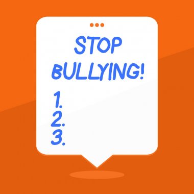 El yazısı metin yazma zorbalık durdur. Kavram anlamı hiçbir agresif davranış çocuklar arasında güç dengesizlik boş uzay beyaz konuşma balon yüzen üç delikli delikler üstte.