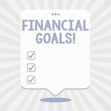 Word yazılı metin finansal hedefler. Hedefler için iş konsepti genellikle belirli gelecekteki finansal ihtiyaçlar tarafından yönlendirilen boş alan beyaz konuşma balonu üzerinde üç delikli delikler ile yüzen üstte.