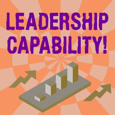 Word yazma metin liderlik yeteneği. Diğerleri başarıyla kurşun etkilemek için iş kavramı, Iki oklar ile perspektif içinde renkli kümelenmiş 3D çubuk grafik grafik Diyagramı.