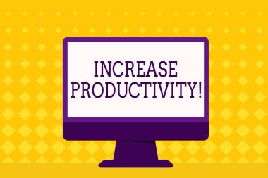 Verimlilik artışı gösteren metin işareti. Kavramsal fotoğraf üretim süreçlerinin verimliliğini artırın boş alan masaüstü bilgisayar renkli monitör ekran masa üzerinde Freestanding.