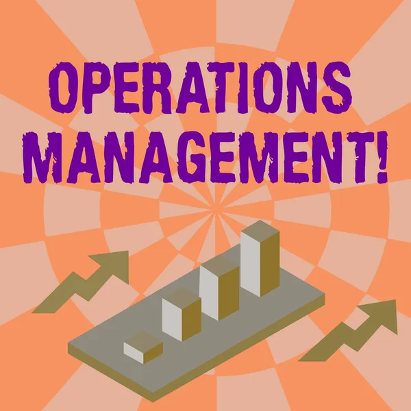 Word writing text Operations Management. Business concept for designing and controlling the process of production Colorful Clustered 3D Bar Chart Graph Diagram in Perspective with Two Arrows.