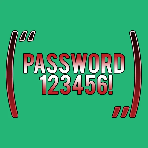 Word writing text Password 123456. Business concept for secret word phrase must used gain admission to place Blank Solid Shade of Green for Environmental, Money Matter, Freshness Theme.