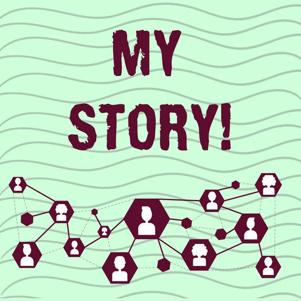 Handwriting text My Story. Concept meaning your past life events actions or choices you made Online Chat Head Icons with Avatar and Connecting Lines for Networking Idea.