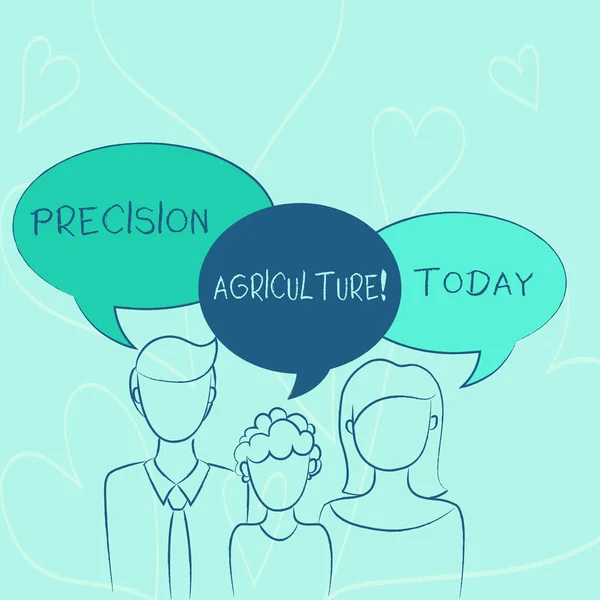 Słowo pisanie tekstu Precision rolnictwa. Koncepcja biznesowa dla nowoczesnych praktyk rolniczych dla efektywnej produkcji rodzina jednego dziecka między ojcem i matką i ich własne bańka mowy. — Zdjęcie stockowe