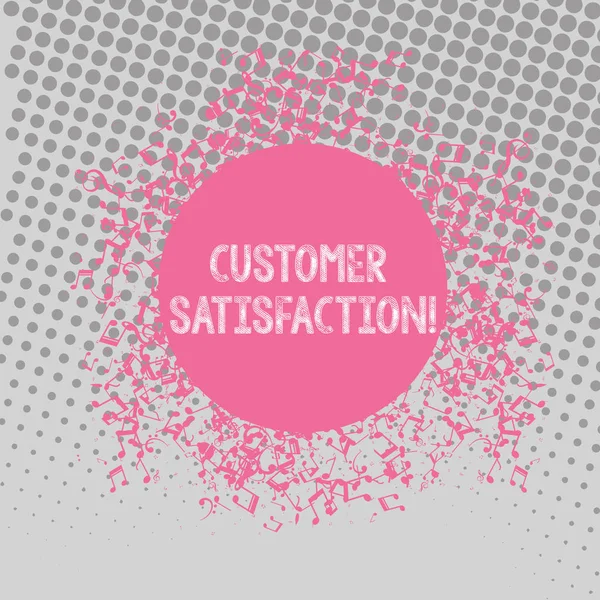 Text sign showing Customer Satisfaction. Conceptual photo Measure of customers fulfillment from a firm Disarrayed and Jumbled Musical Notes Icon Surrounding Blank Colorful Circle. — Stock Photo, Image
