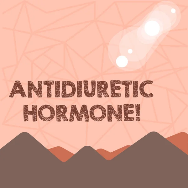 Writing note showing Antidiuretic Hormone. Business photo showcasing peptide molecule that is release by the pituitary gland View of Colorful Mountains and Hills Lunar and Solar Eclipse. — Stock Photo, Image